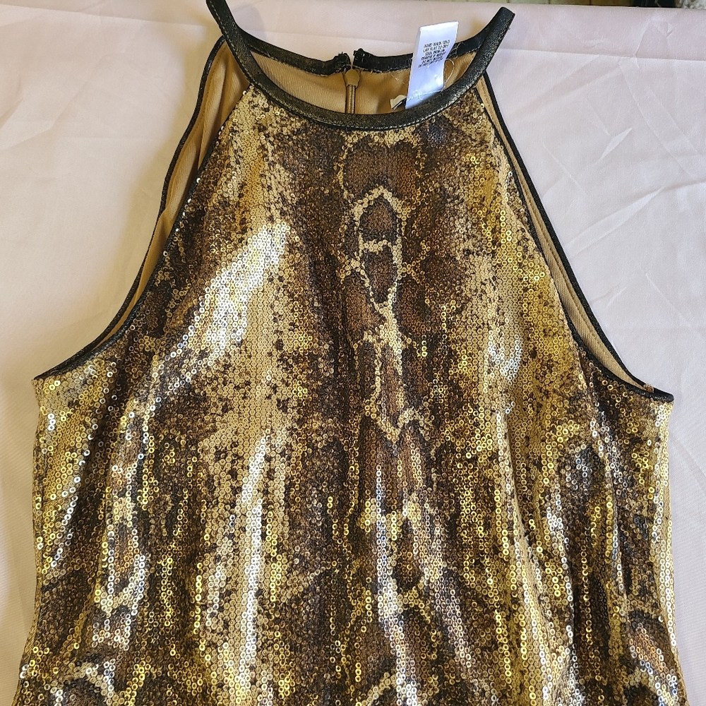 Cache Sequin Python Snake Print Halter Lined Knee… - image 2